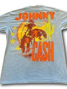 Officially Licensed Johnny Cash T-Shirt Blue Cotton Band Tee Size: M Medium NWOT